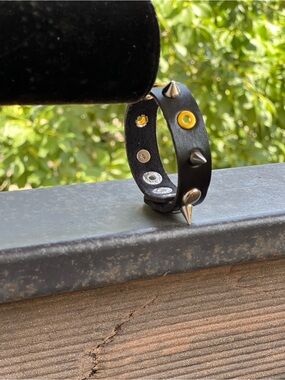 Black Studded Spike Leather Bracelet - Unbranded